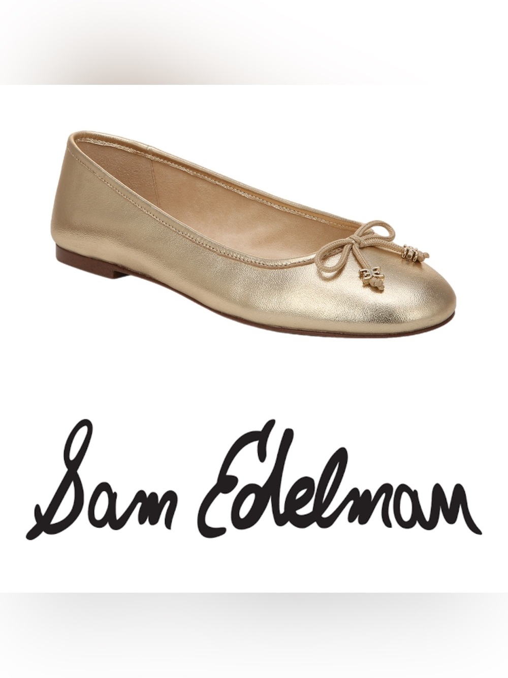 WIDE 6.5 Sam Edelman Women's Felicia Luxe Emblem Bow Ballet Flats NEW IN BOX